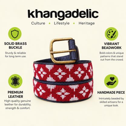 Handcrafted Maasai Belt - Burgundy Luxury