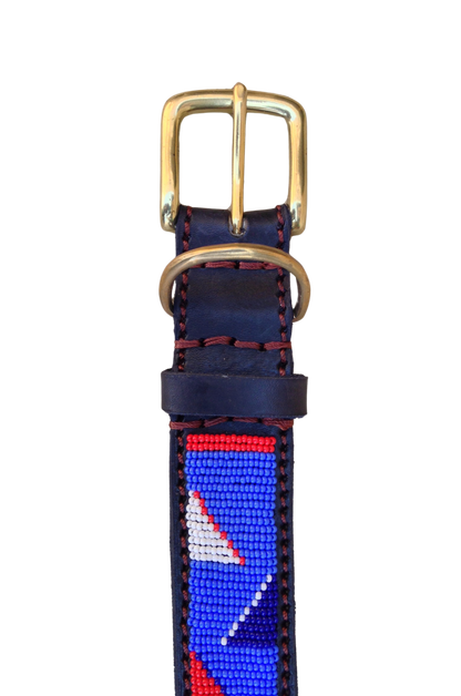 Handcrafted Maasai Dog Collar - Blue Red Geometric