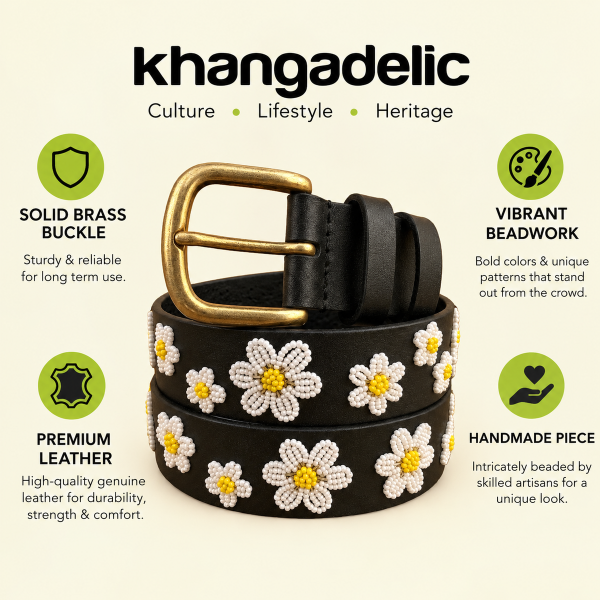 Handcrafted Maasai Belt - White Daisy