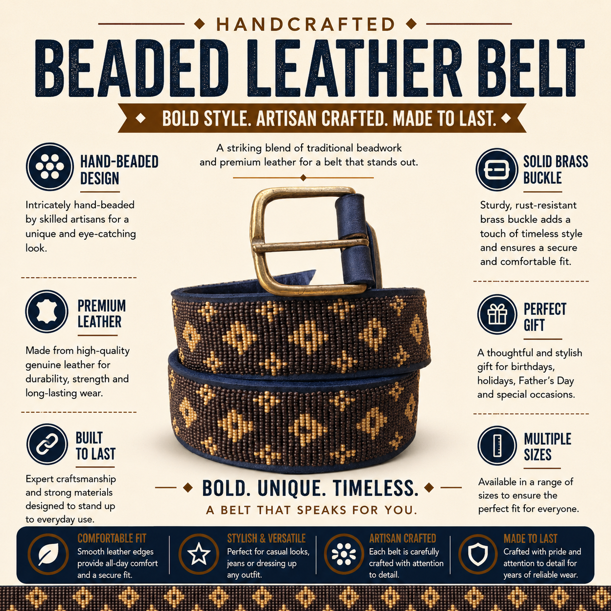 Handcrafted Maasai Belt - Brown Luxury