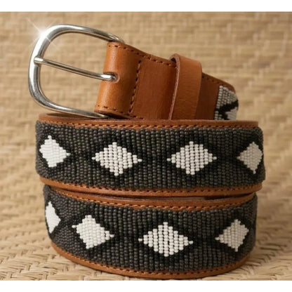 Handcrafted Maasai Belt - Charcoal Gray Geometric