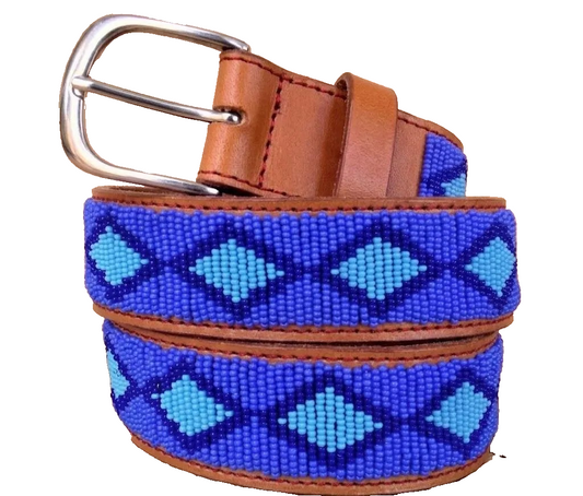 Handcrafted Maasai Belt - Electric Blue Geometric