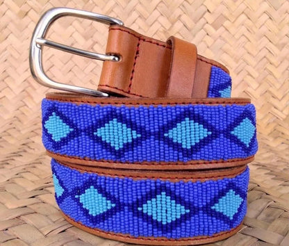 Handcrafted Maasai Belt - Electric Blue Geometric