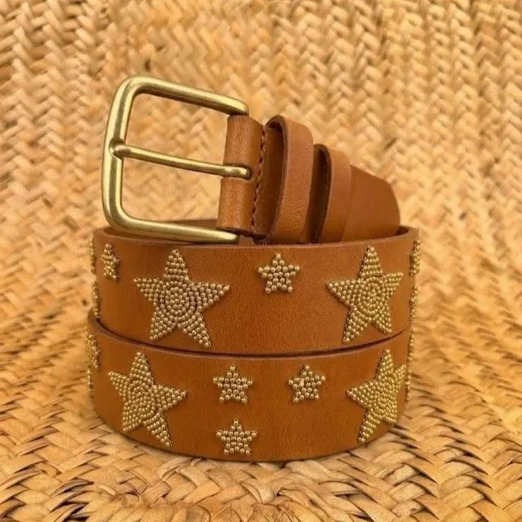 Handcrafted Maasai Belt - Gold Stars Brown
