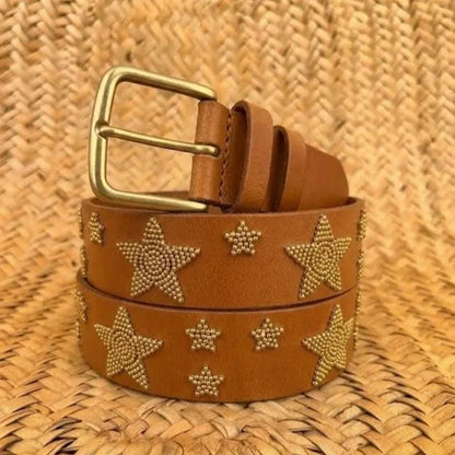 Handcrafted Maasai Belt - Gold Stars Brown