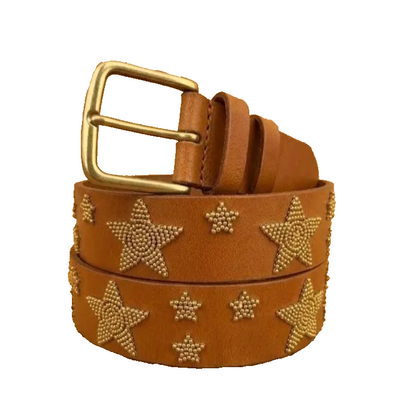 Handcrafted Maasai Belt - Gold Stars Brown