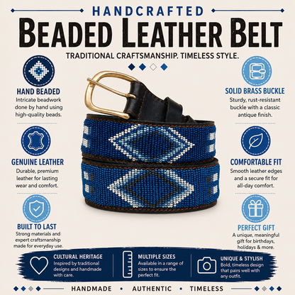 Handcrafted Maasai Belt - Navy Blue Geometric