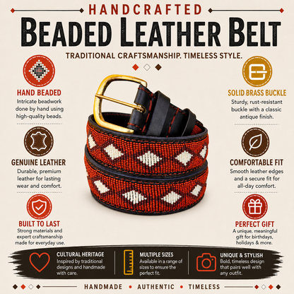 Handcrafted Maasai Belt - Brown Beige Geometric