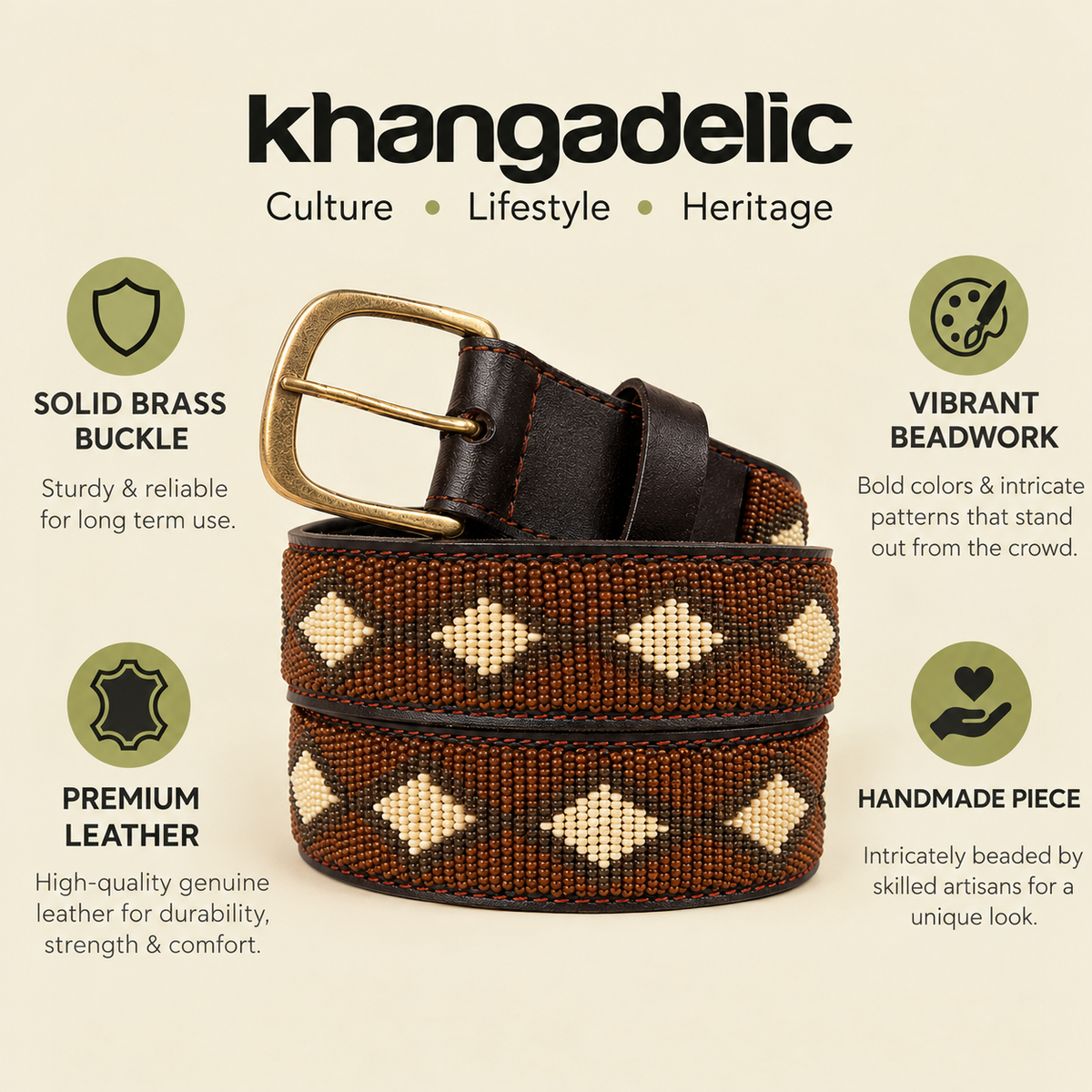 Handcrafted Maasai Belt - Brown Beige Geometric