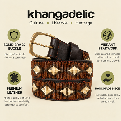 Handcrafted Maasai Belt - Brown Beige Geometric