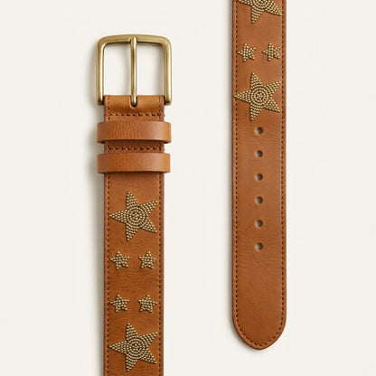 Handcrafted Maasai Belt - Gold Stars Brown