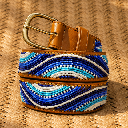 Handcrafted Maasai Belt - Electric Blue Waves