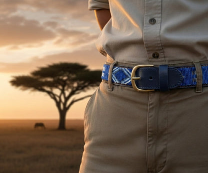 Handcrafted Maasai Belt - Navy Blue Geometric