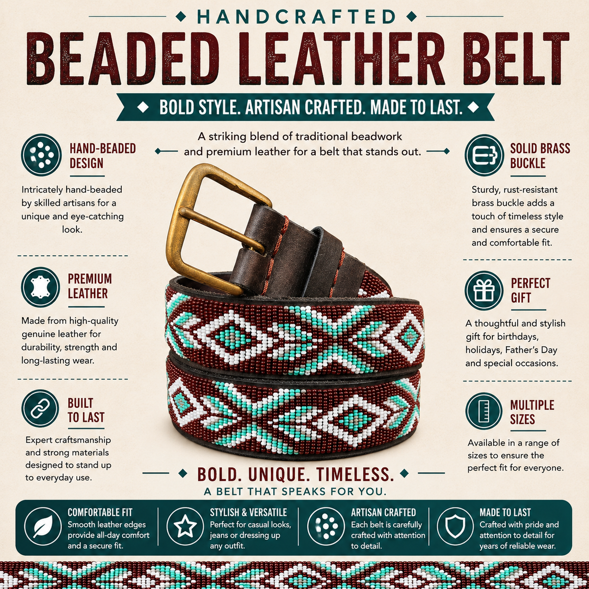Handcrafted Maasai Belt - Chocolate Mint