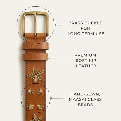 Handcrafted Maasai Belt - Gold Stars Brown