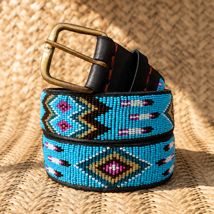 Handcrafted Maasai Belt - Turquoise Geometric