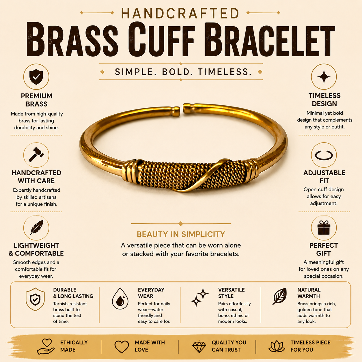 Brass Cuff Wrap Bracelet
