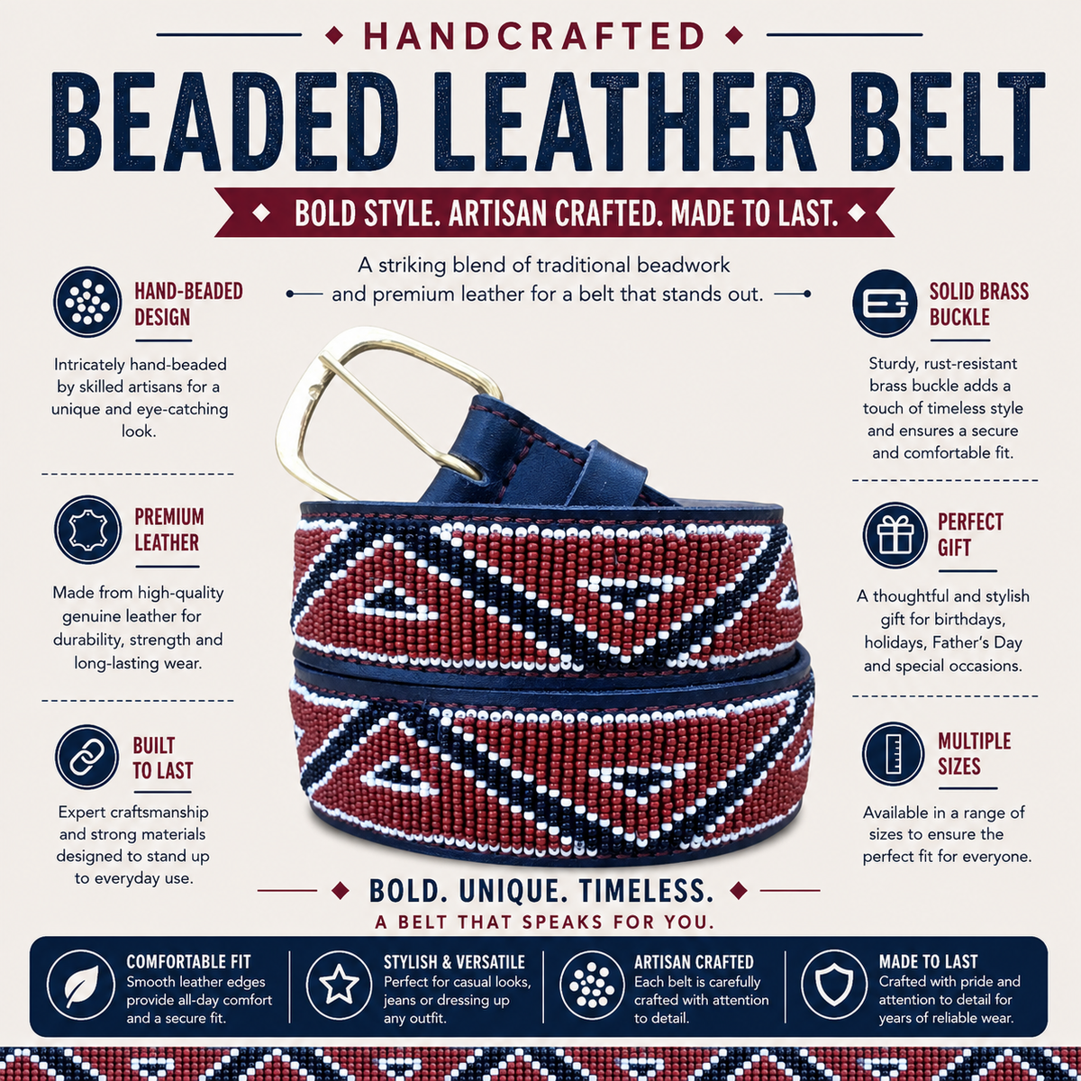 Handcrafted Maasai Belt - Brown Geometric