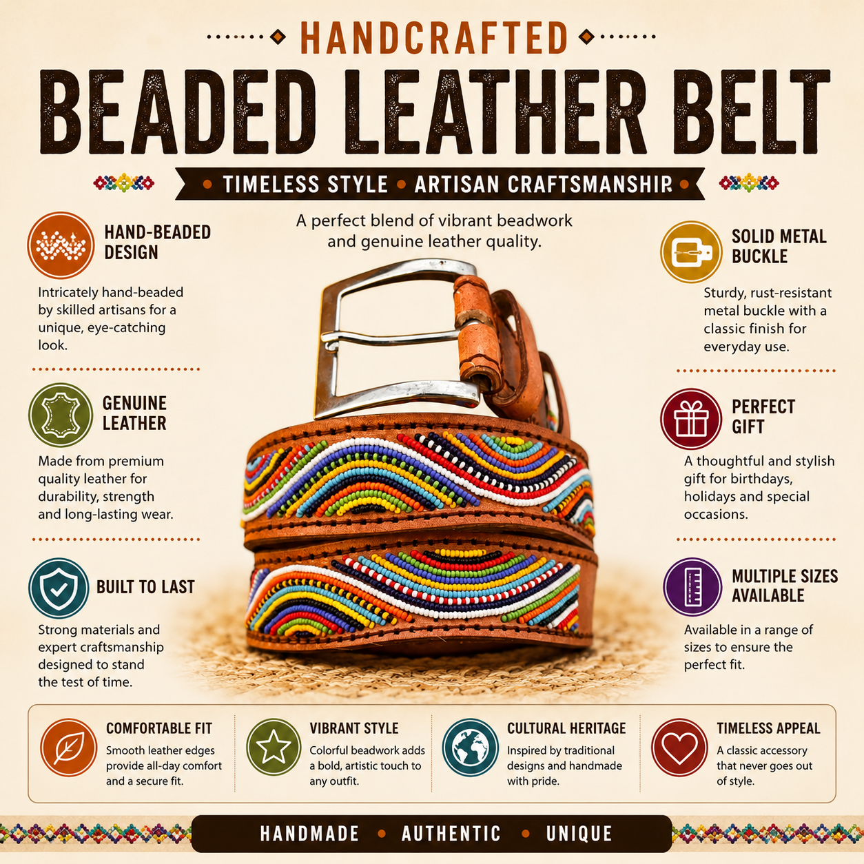 Handcrafted Maasai Belt - Multicolor Waves