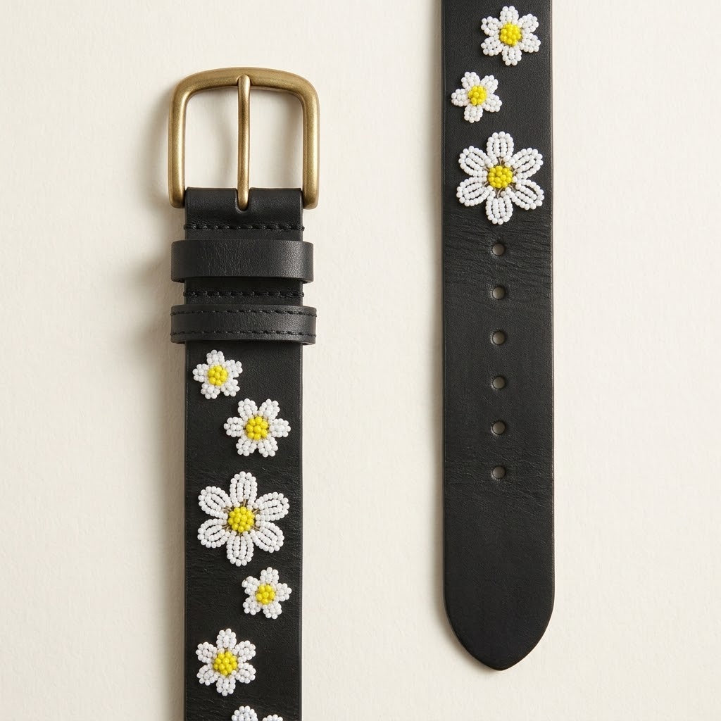 Handcrafted Maasai Belt - White Daisy