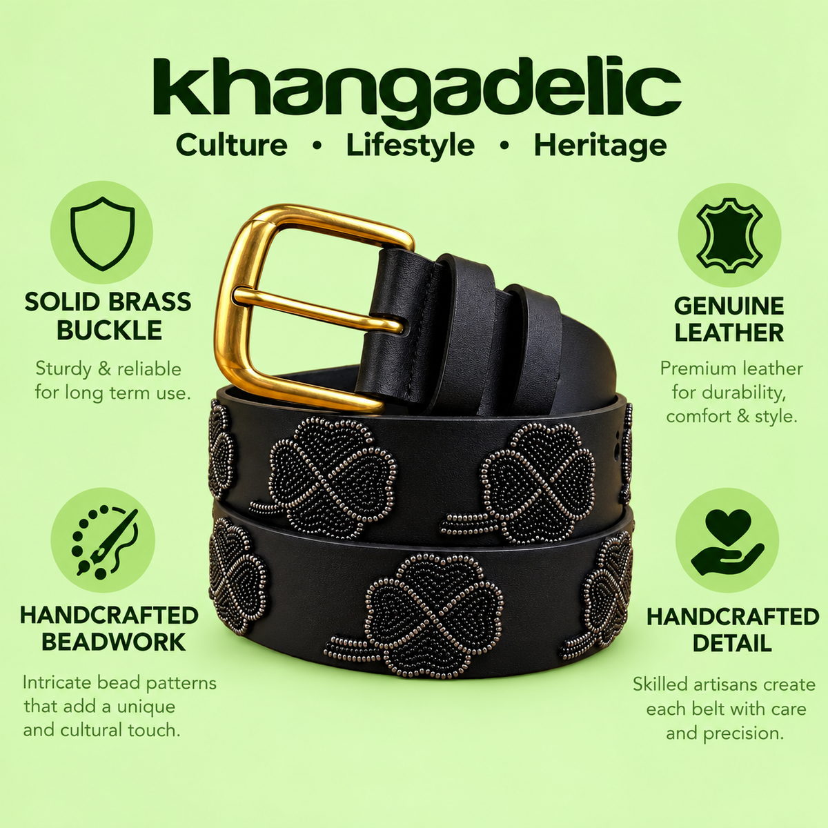 Handcrafted Maasai Belt - Black Shamrock