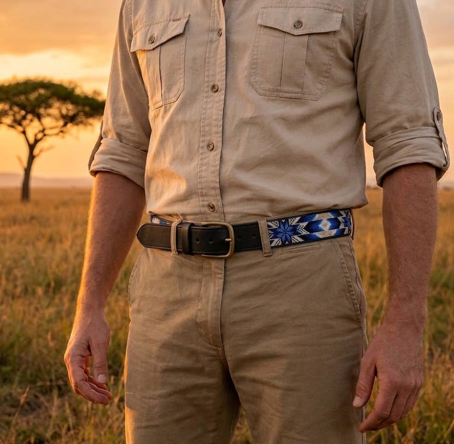 Handcrafted Maasai Belt - Blue White Native
