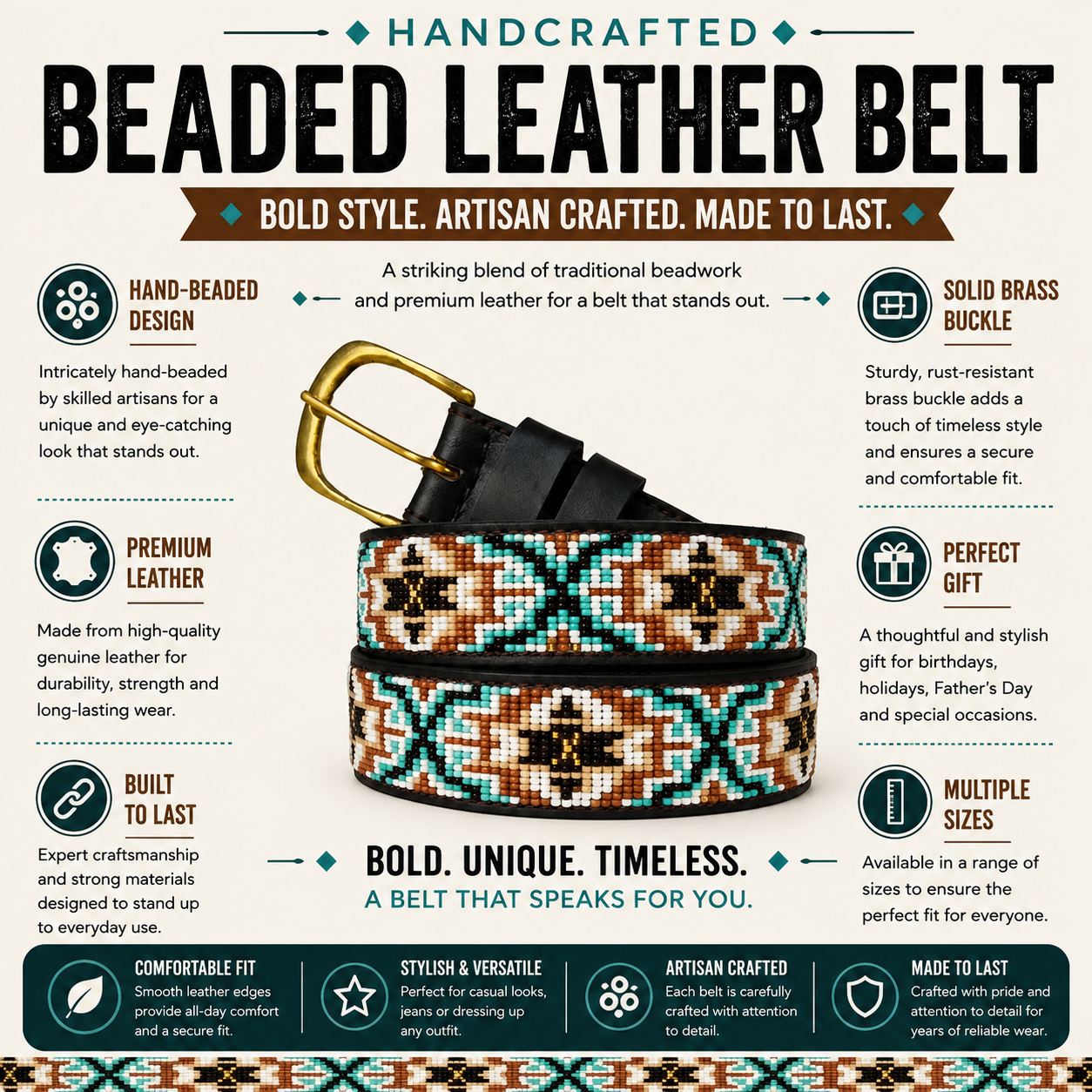 Handcrafted Maasai Belt - Teal Brown