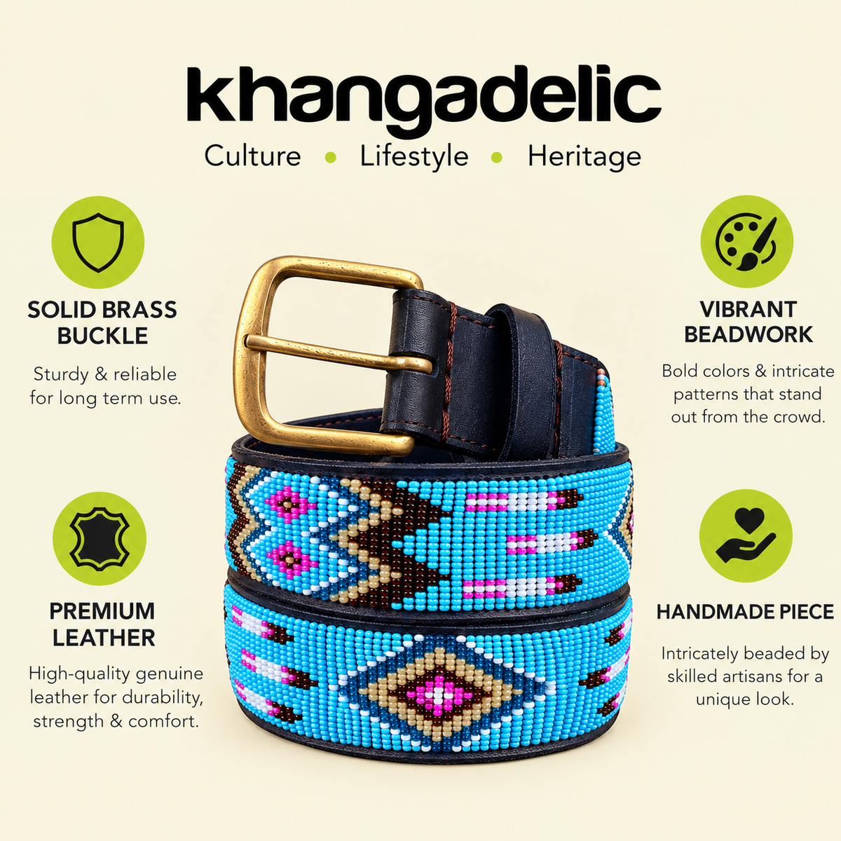 Handcrafted Maasai Belt - Turquoise Geometric