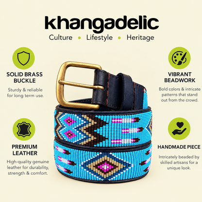 Handcrafted Maasai Belt - Turquoise Geometric