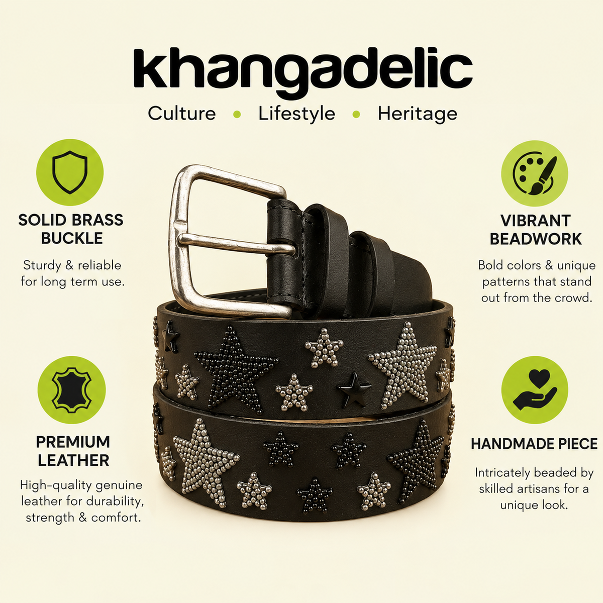 Handcrafted Maasai Belt - Black Gray Stars