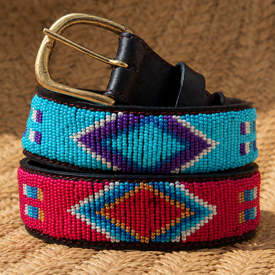 Handcrafted Maasai Belt - Blue Red Geometric