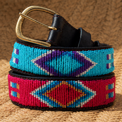 Handcrafted Maasai Belt - Blue Red Geometric