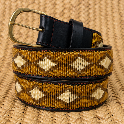 Handcrafted Maasai Belt - Mustard Brown Geometric