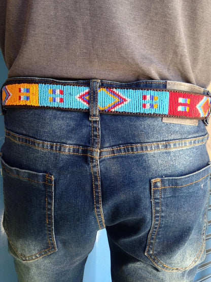 Handcrafted Maasai Belt - Brown Colorful Geometric
