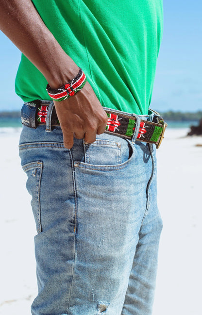 Handcrafted Maasai Belt - Kenya Flag