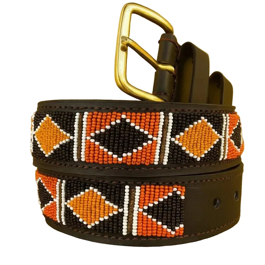 Handcrafted Maasai Belt - Black Orange Geometric