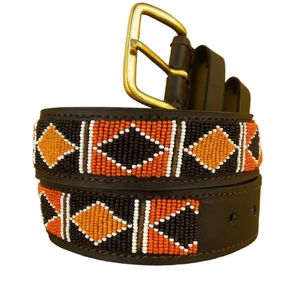 Handcrafted Maasai Belt - Black Orange Geometric