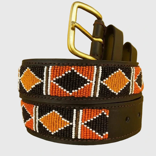 Handcrafted Maasai Belt - Black Orange Geometric