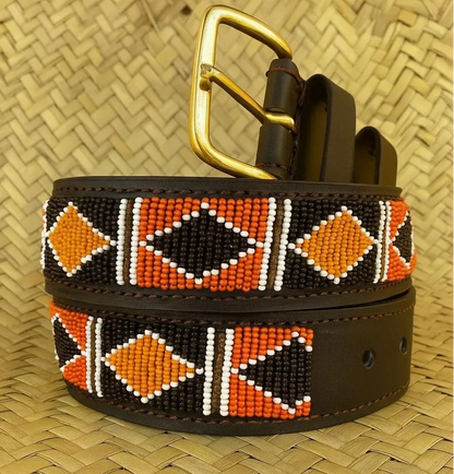 Handcrafted Maasai Belt - Black Orange Geometric