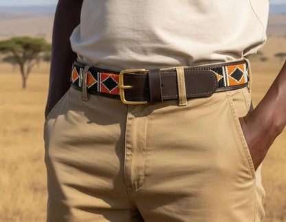 Handcrafted Maasai Belt - Black Orange Geometric
