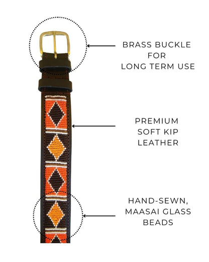 Handcrafted Maasai Belt - Black Orange Geometric