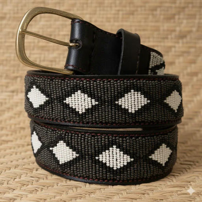 Handcrafted Maasai Belt - Charcoal Gray Geometric