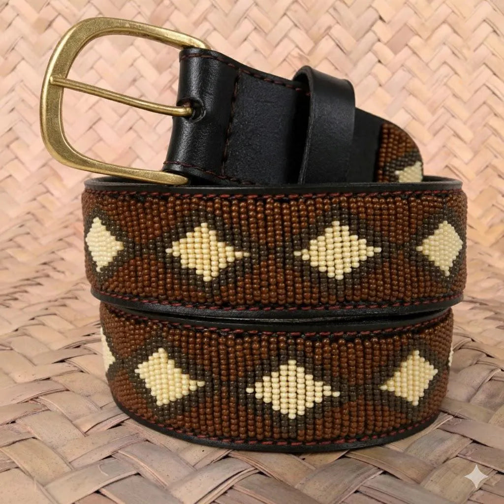 Handcrafted Maasai Belt - Brown Beige Geometric