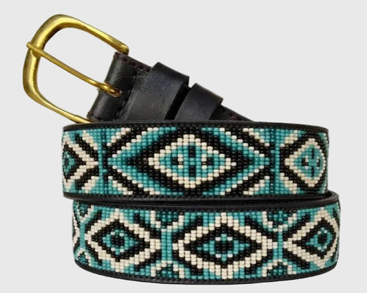 Handcrafted Maasai Belt - Black & Blue Geometric