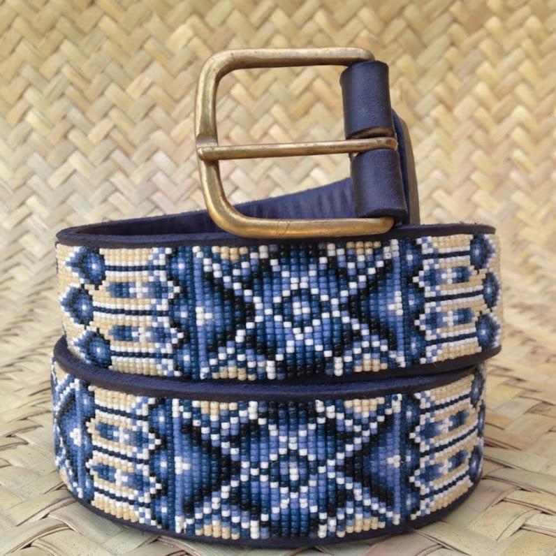 Handcrafted Maasai Belt - Ivory Blue Geometric