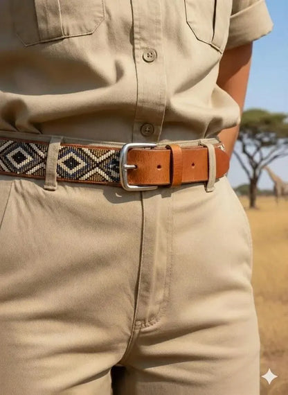 Handcrafted Maasai Belt - Brown Gold Silver