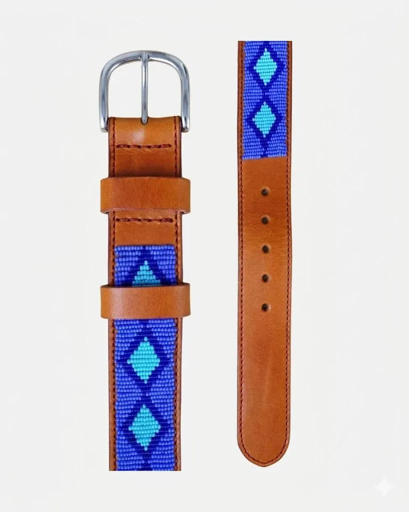 Handcrafted Maasai Belt - Electric Blue Geometric