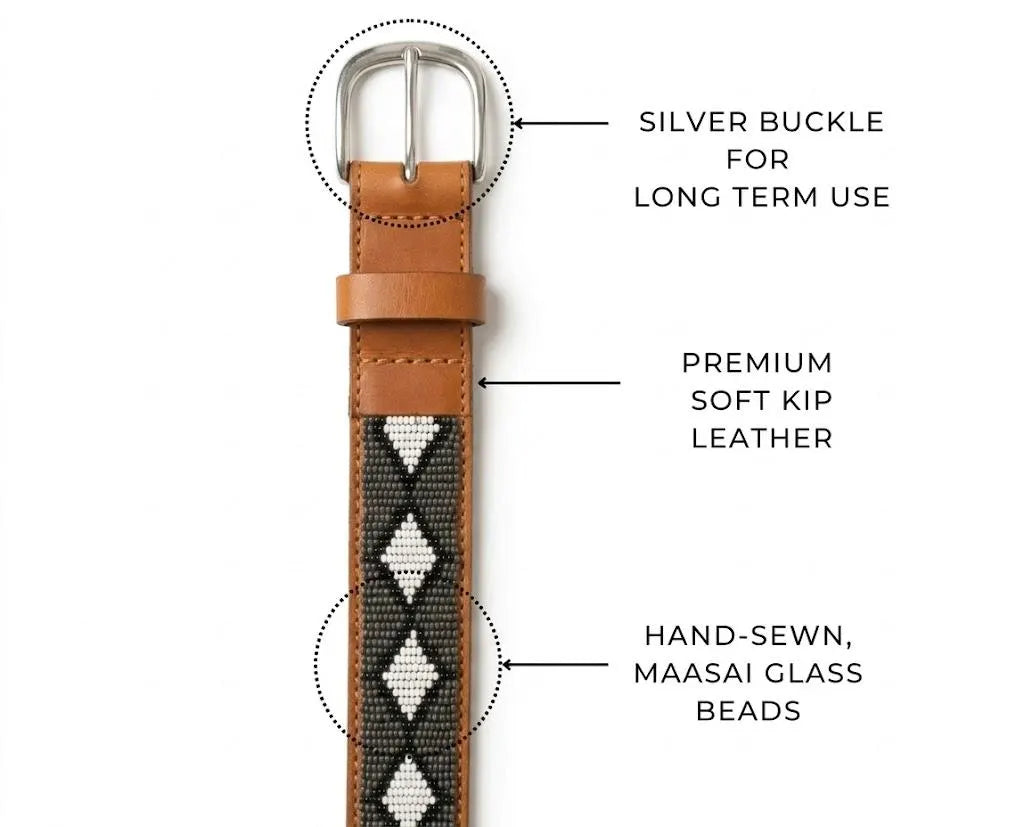 Handcrafted Maasai Belt - Charcoal Gray Geometric