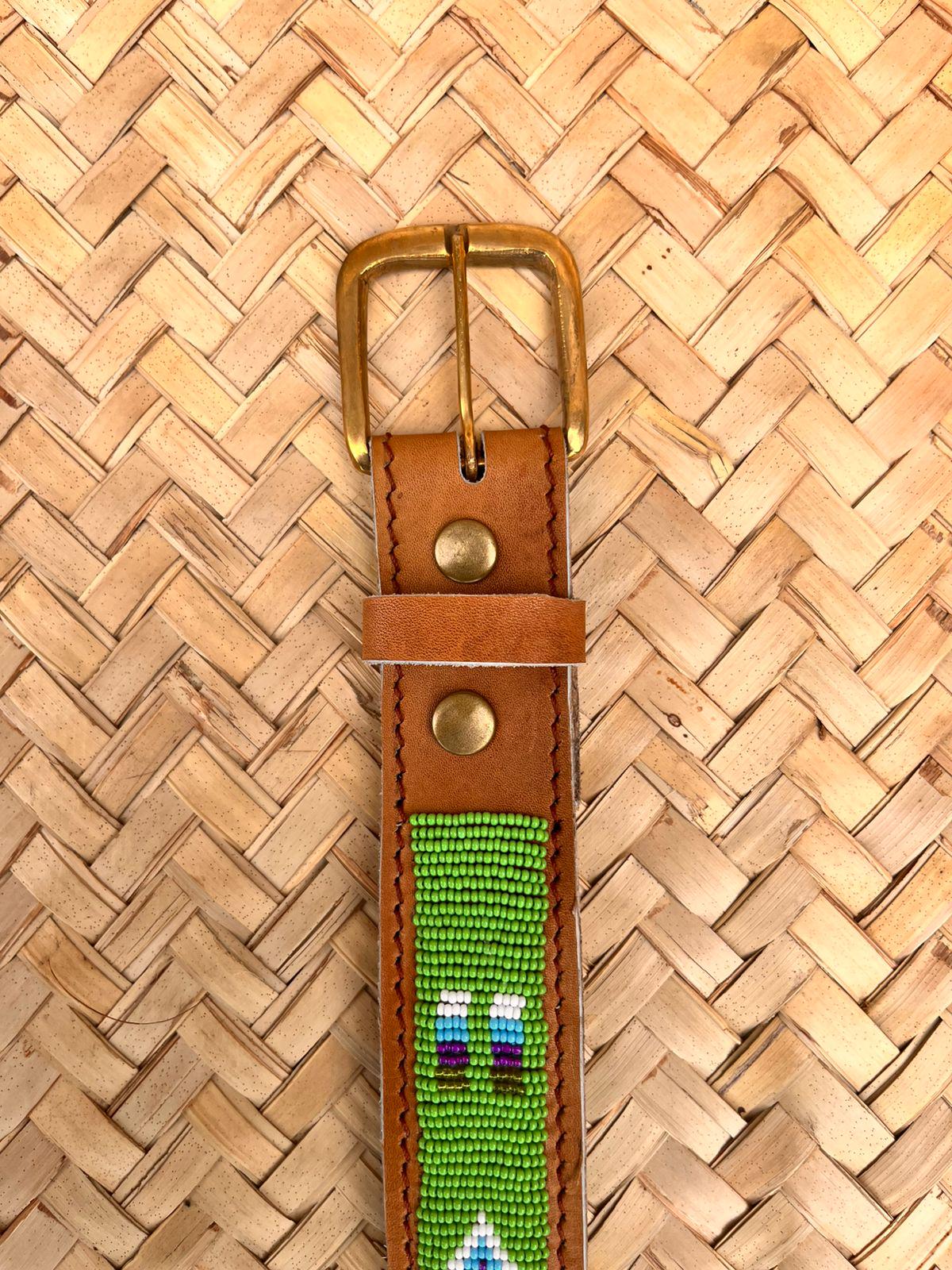 Handcrafted Maasai Belt - Pink Green Geometric