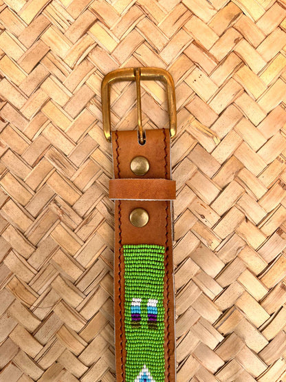 Handcrafted Maasai Belt - Pink Green Geometric